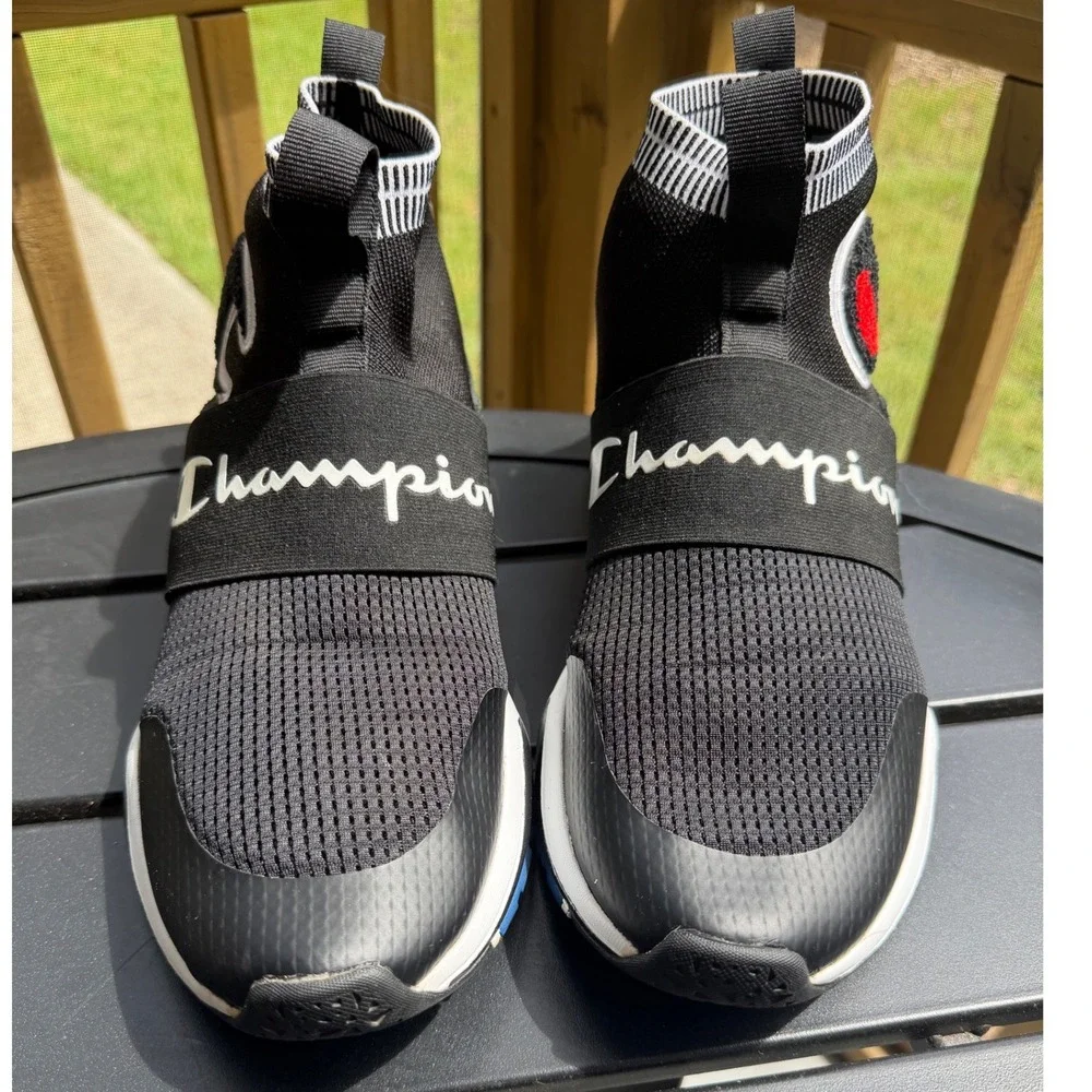 Champion Rally Pro Mens Black White Sock Sneakers Slip On High Top Shoes Sz11